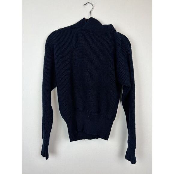 vtg Calvin Klein 100% wool navy hooded sweater sz Lg ribbed knit - Picture 1 of 8
